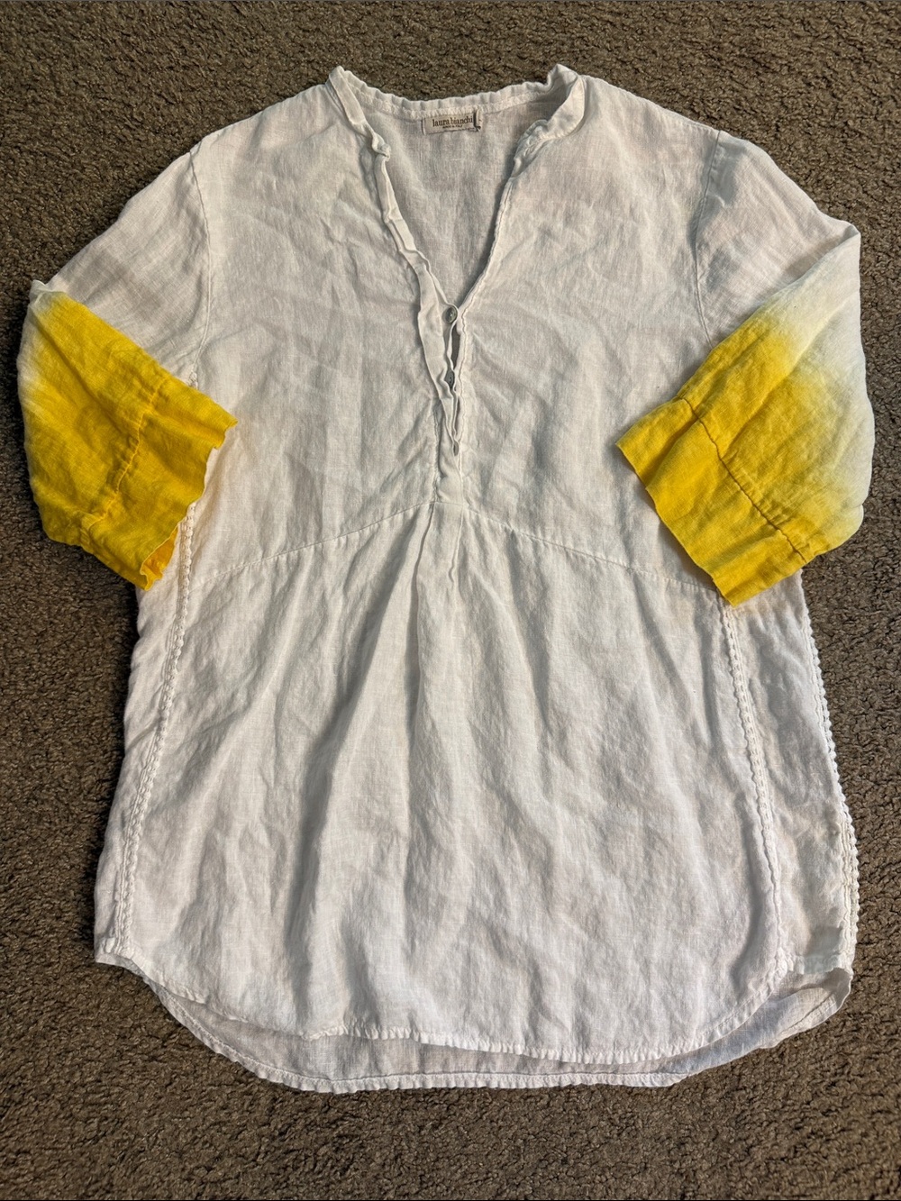 Laura Bianchi 100% Linen Tunic with Yellow Dip-Dye Sleeves